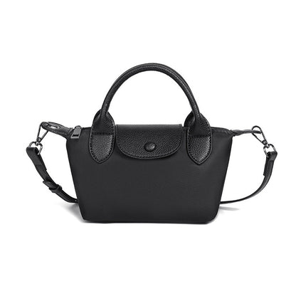 Women's Portable Dumpling Oxford Cloth Contrast Color Genuine Leather Bags