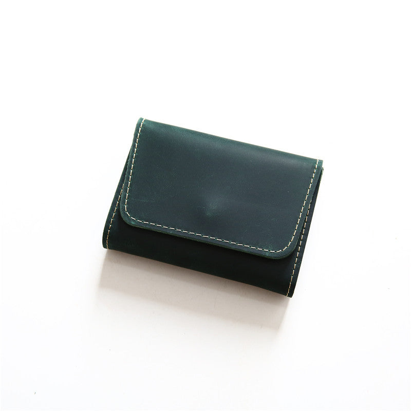 Men's Retro First Layer Cowhide Short Green Bags