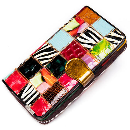 Mobile Genuine Leather Plaid Stitching Female Ladies Wallets