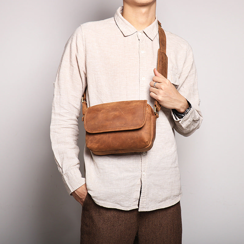 Women's & Men's Crazy Horse Leather Retro Large Capacity Small Square Bags