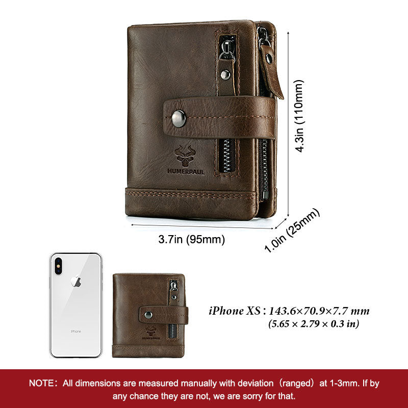 Men's Zipper Pocket First Layer Cowhide Short Purses