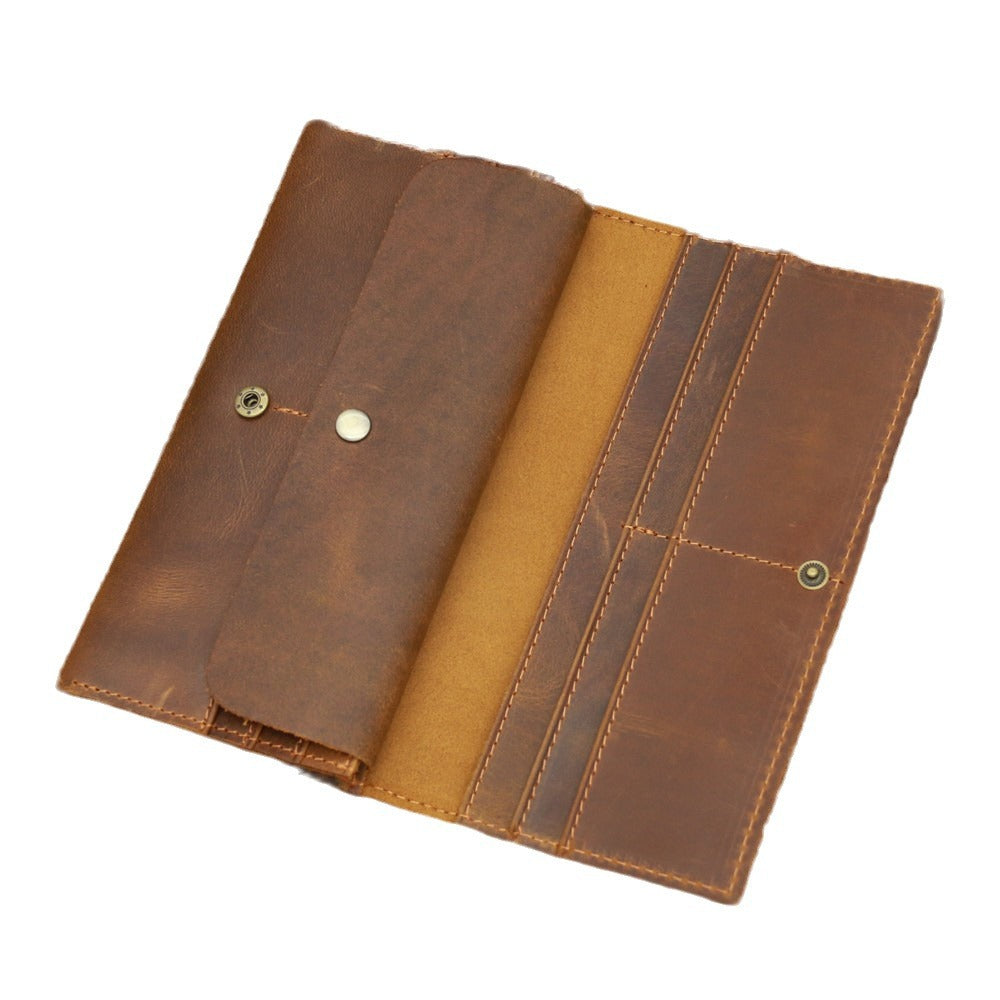 Men's Retro Crazy Horse Leather Long Clutch Ladies Wallets