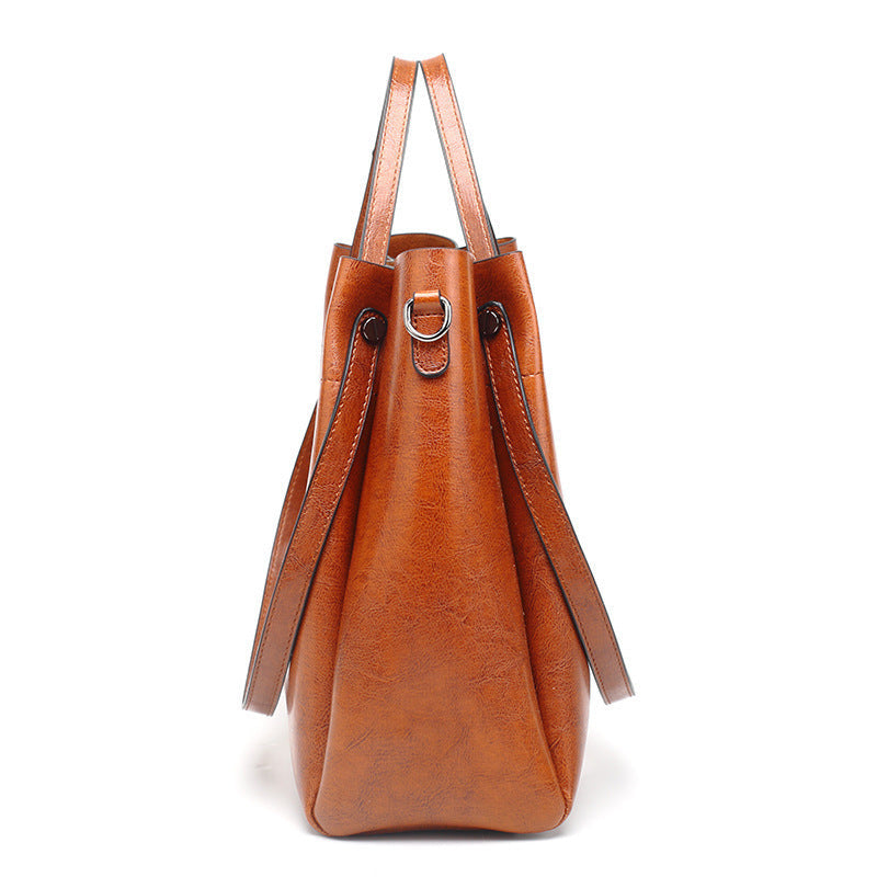 Women's Oil Leather Fashion Big Korean Style Shoulder Bags