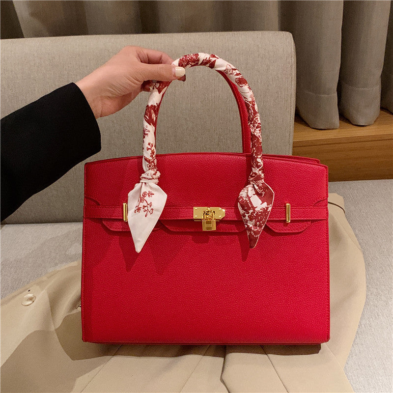 Women's Color Light Luxury Silk Scarf Minimalist Tote Bags
