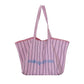 Women's Korean Fashion Striped Canvas Large Capacity Totes Shoulder Bags