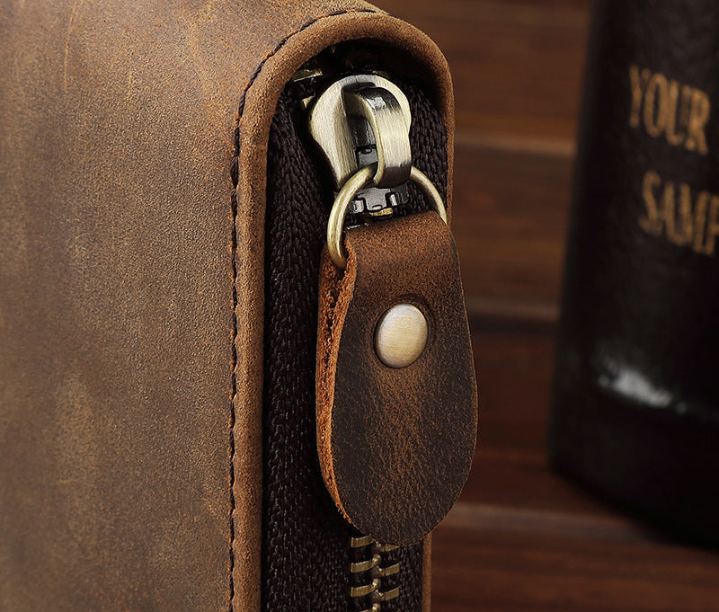 Men's Horse Leather Zipper Vertical Sier Generation Multiple Slots Men's Wallets