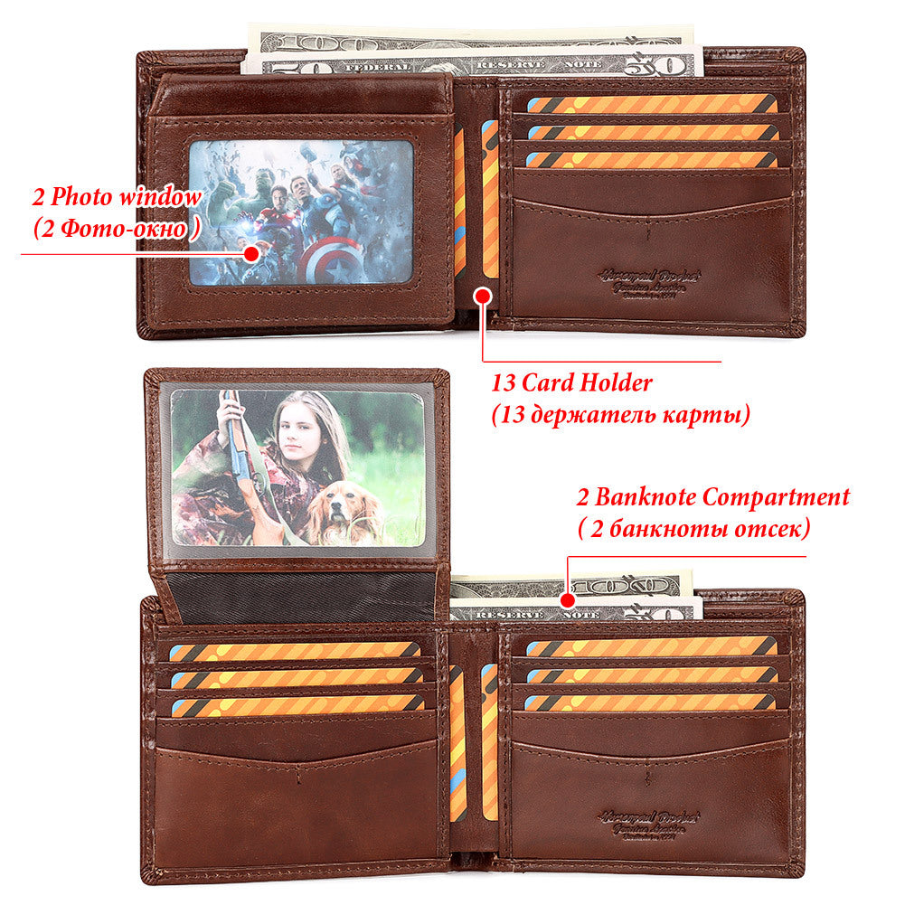 First Layer Cowhide Metal Chain Simple Short Men's Wallets