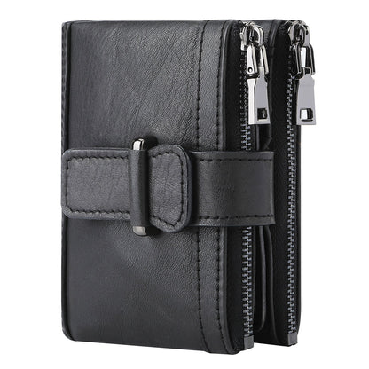 Swiping Zipper Hasp Multiple Slots First Layer Men's Wallets