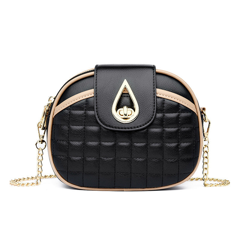 Women's Chain Round Versatile Plaid Textured Shoulder Bags