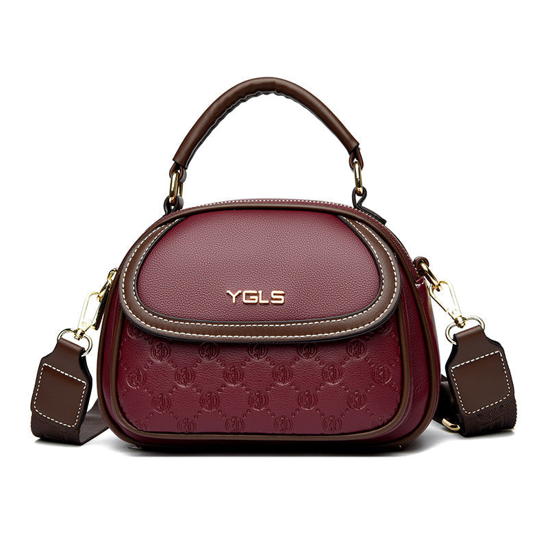 Women's Soft Leather Embossed Simple Round Large Crossbody Bags