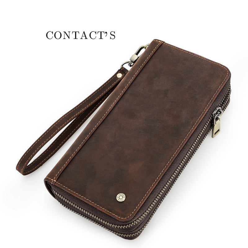 Men's Angel Retro Crazy Horse Leather Long Men's Wallets