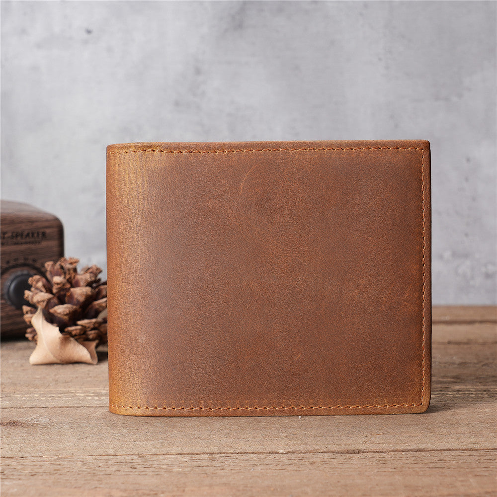Men's Capacity Retro Crazy Horse Leather Genuine Cattlehide Surface Men's Wallets