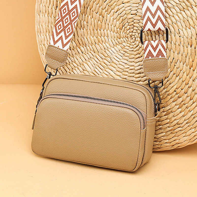 Women's First Layer Cowhide Fashion Simple Litchi Pattern Shoulder Bags