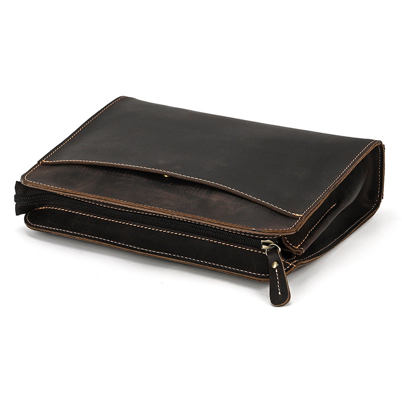 Men's Crazy Horse Leather Vintage First Layer Cowhide Large Men's Handbags