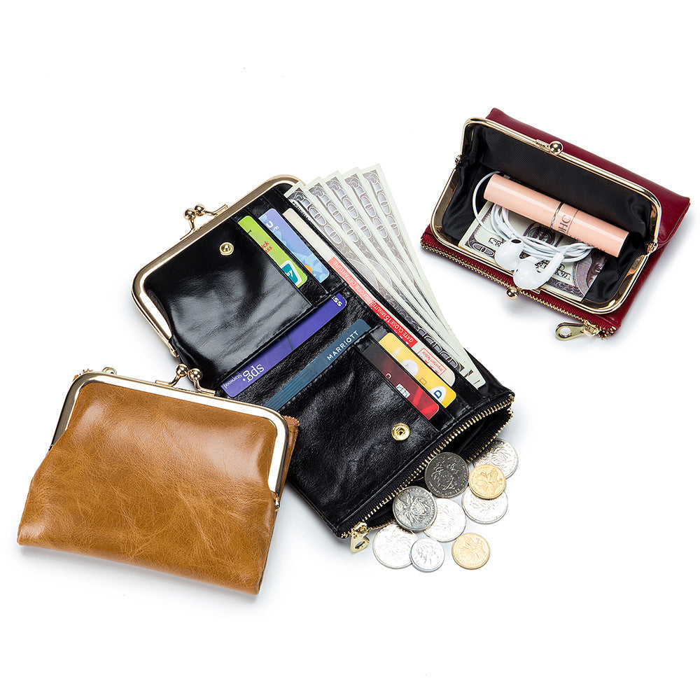 Women's Leather Retro Short Multifunctional Clip Simple Ladies Wallets
