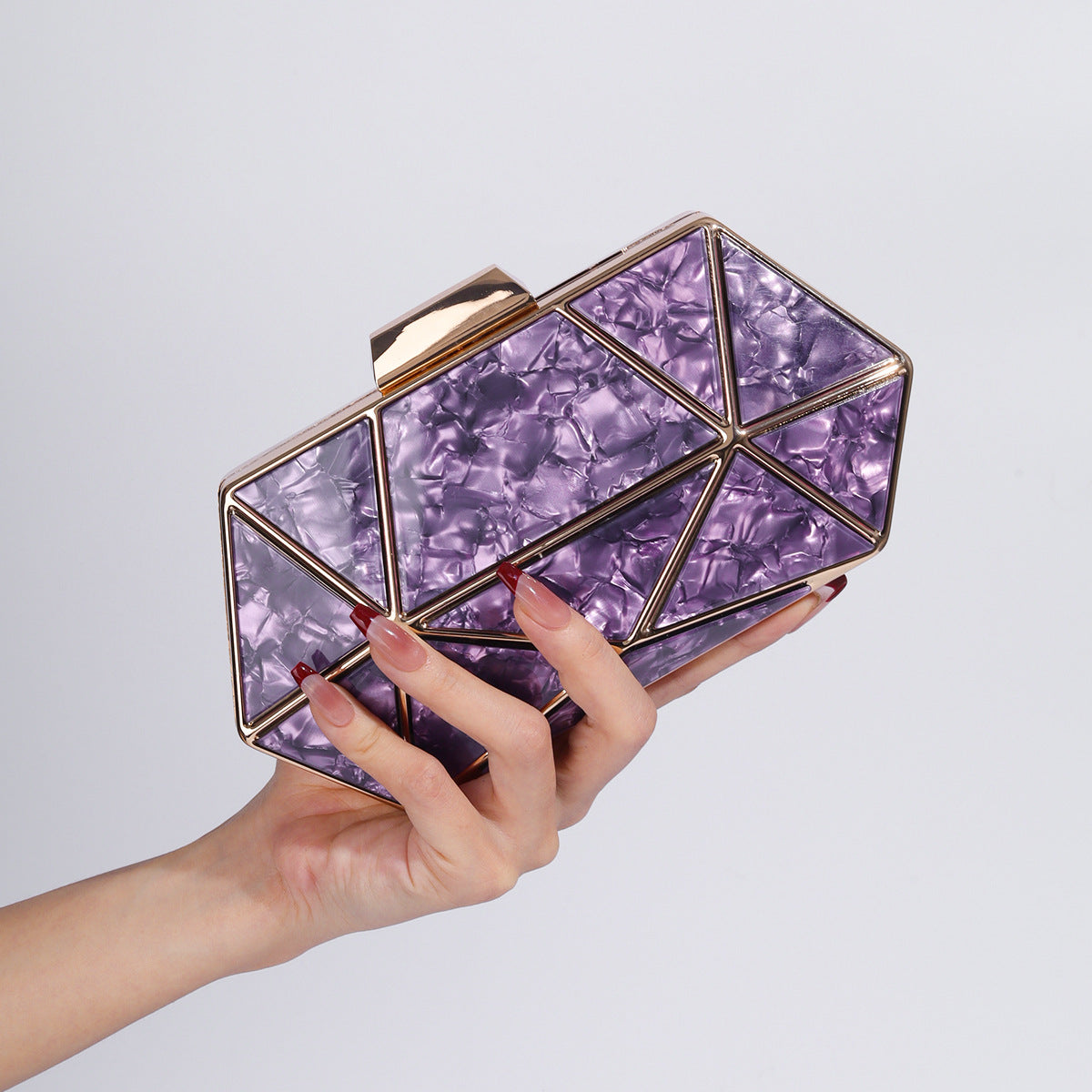 Women's Acrylic Metal Rhombus Elegant Chain Hand Evening Bags