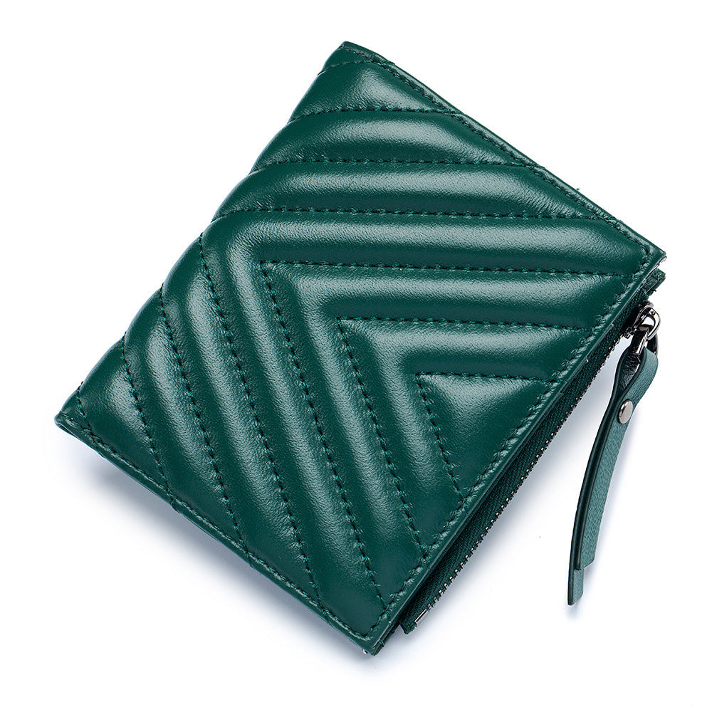 Women's Embroidered Folding Short Sheepskin Large Capacity Ladies Wallets