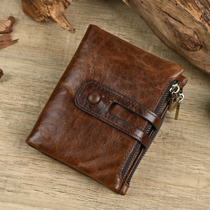 Men's Genuine Leather Fashion Double Zipper Multiple Slots Men's Wallets