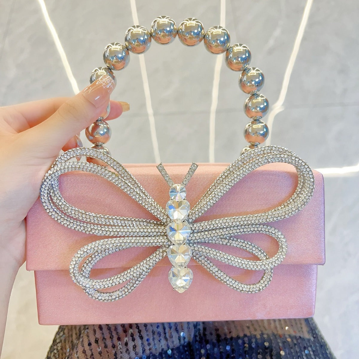 French Glossy Silk Box Bow Dinner Handbags