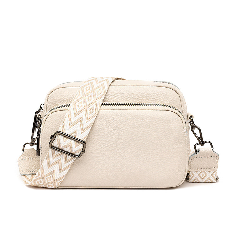 Women's First Layer Cowhide Fashion Simple Litchi Pattern Shoulder Bags