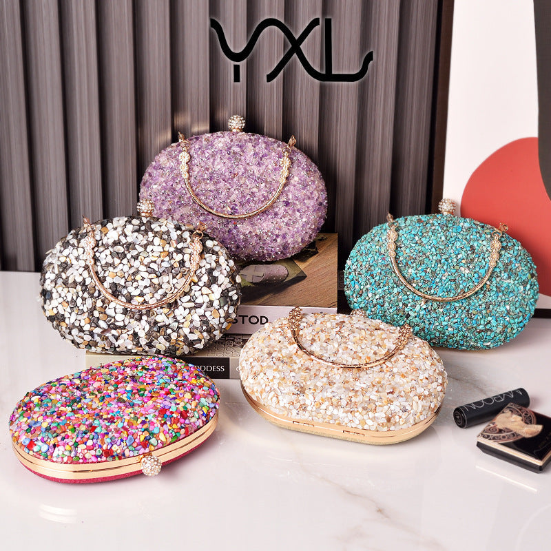 Unique Glamorous Diamond Round Clutch Banquet Evening Bags