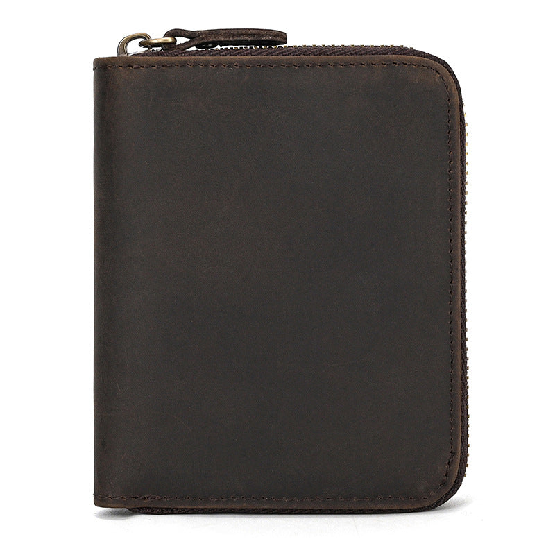 Men's Hot Leather Crazy Horse Zipper Short Ladies Wallets