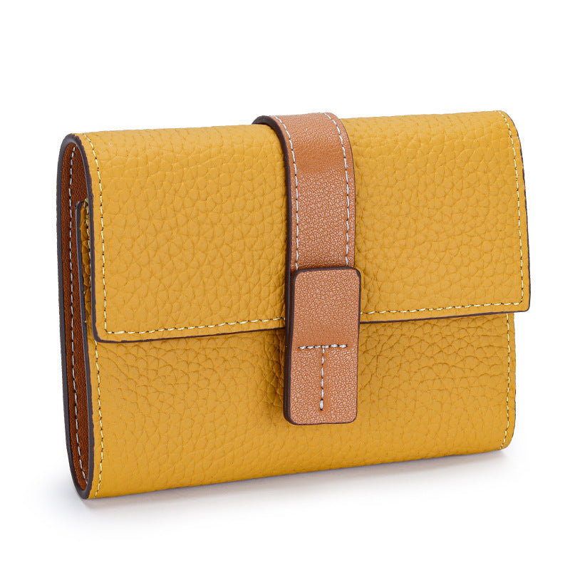 Women's Contrast Color First Layer Cowhide Hand-held Ladies Wallets