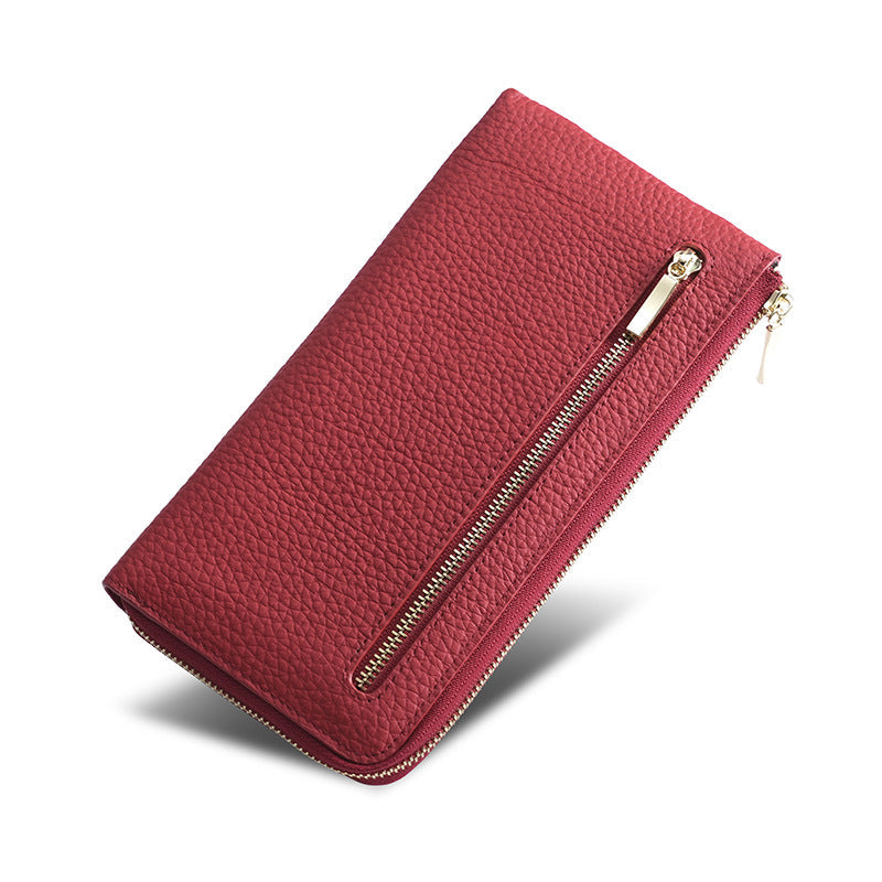 Women's Leather Swiping Multiple Slots Long Cowhide Ladies Wallets