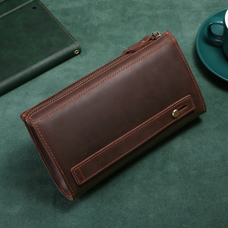 Men's Crazy Horse Leather Clutch Model Upgraded Version Genuine Hand Men's Handbags