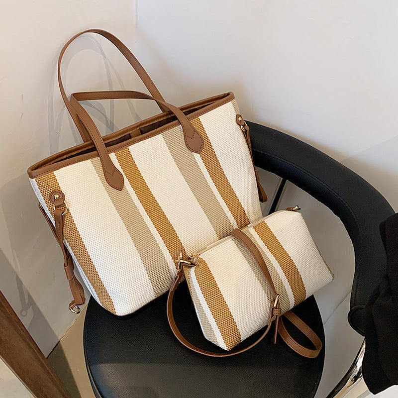 Women's Composite Fashionable Contrast Color Striped Commuter Shoulder Bags