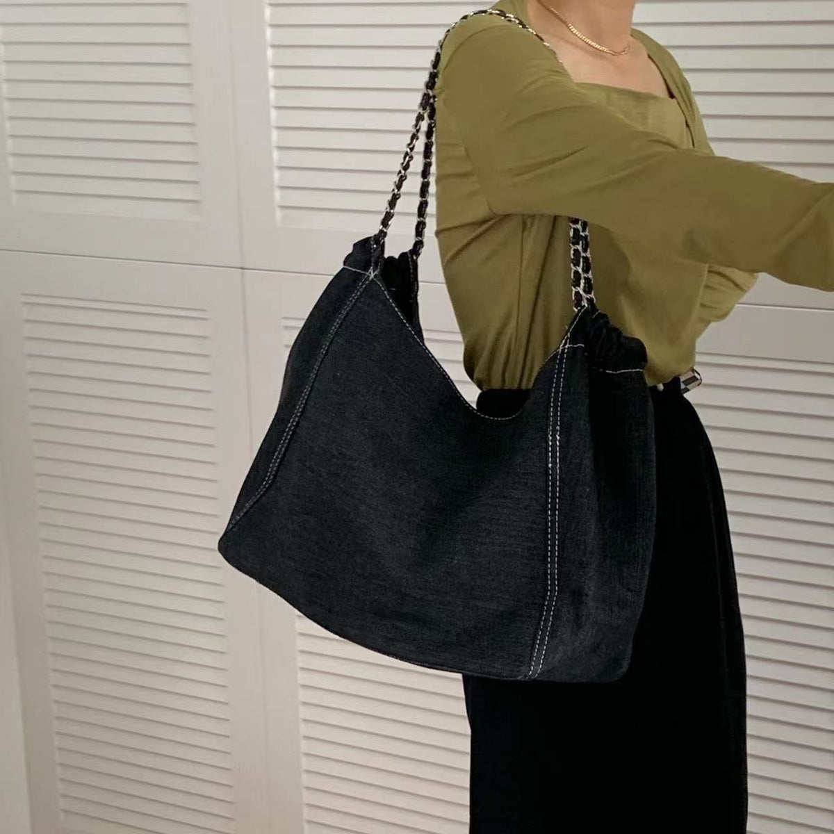 Large Capacity Chain Strap Denim Advanced Shoulder Bags