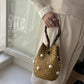 Women's Spring Straw Woven Milky White Pearl Matching Decorative Handbags