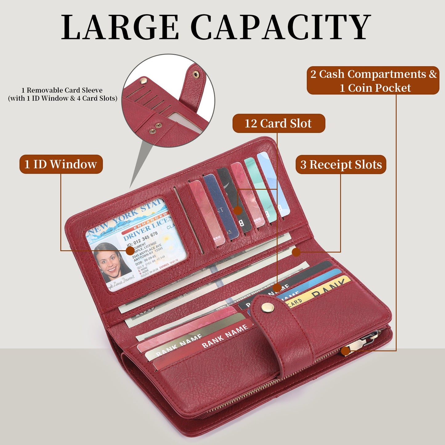 Women's Long Retro Oil Wax Skin Trifold Ladies Wallets
