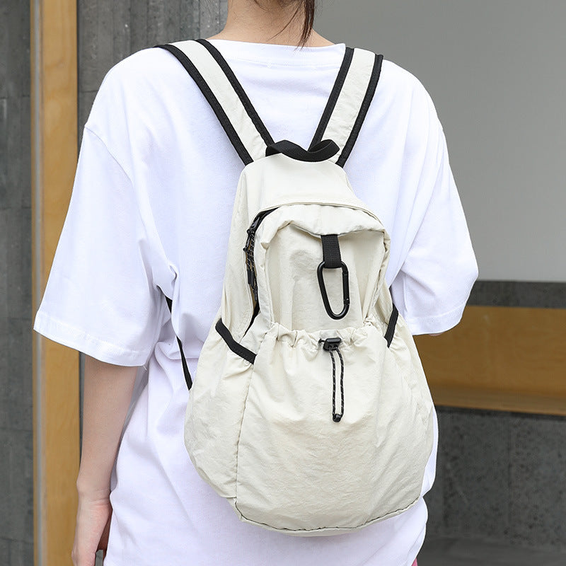 Women's Artistic Nylon Fashionable Pleated Contrast Color Backpacks