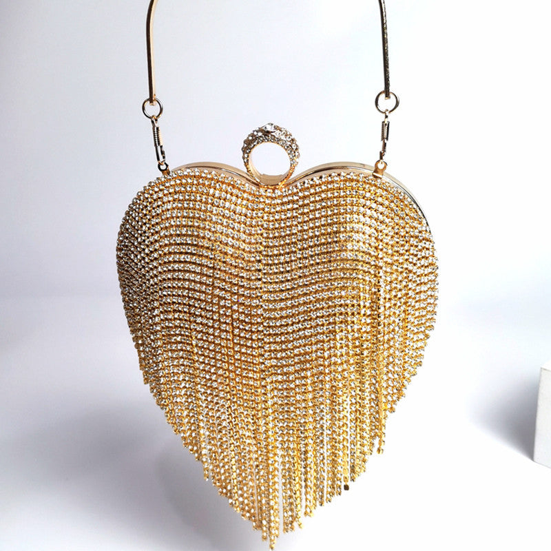 Heart Tassel Diamond Clutch Cheongsam Wedding Peach Bags
