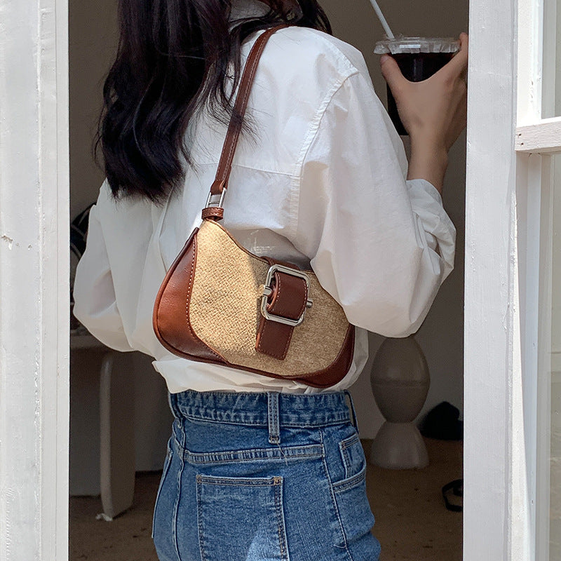 Retro High-grade Stitching Baguette Niche Summer Contrast Color Shoulder Bags