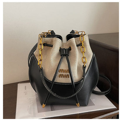 Canvas Contrast Color Stitching Portable Korean Style Bucket Bags