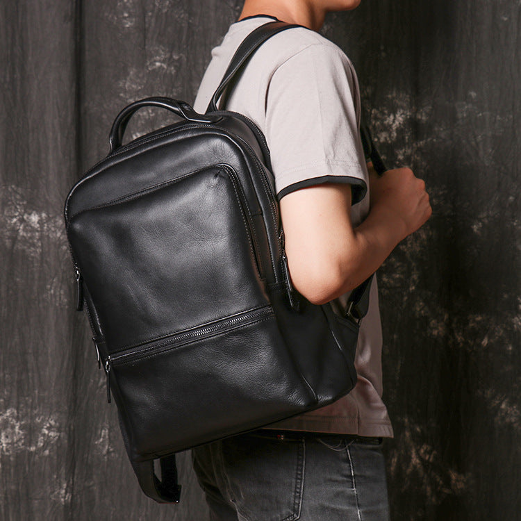Men's Leather First Layer Cowhide Large Capacity Backpacks