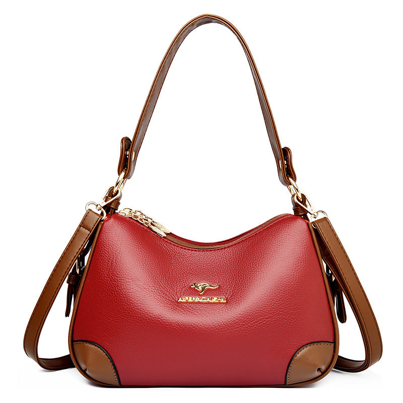 Women's Genuine Leather Mom Large Capacity Contrast Bags