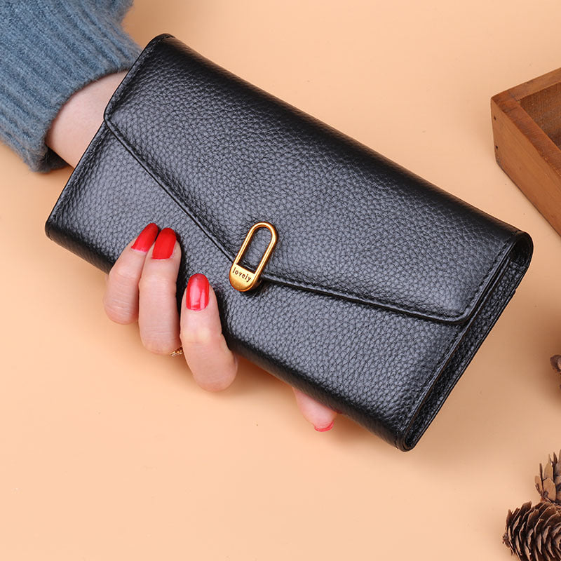 Women's First Layer Cowhide Long Soft Leather Card Holder