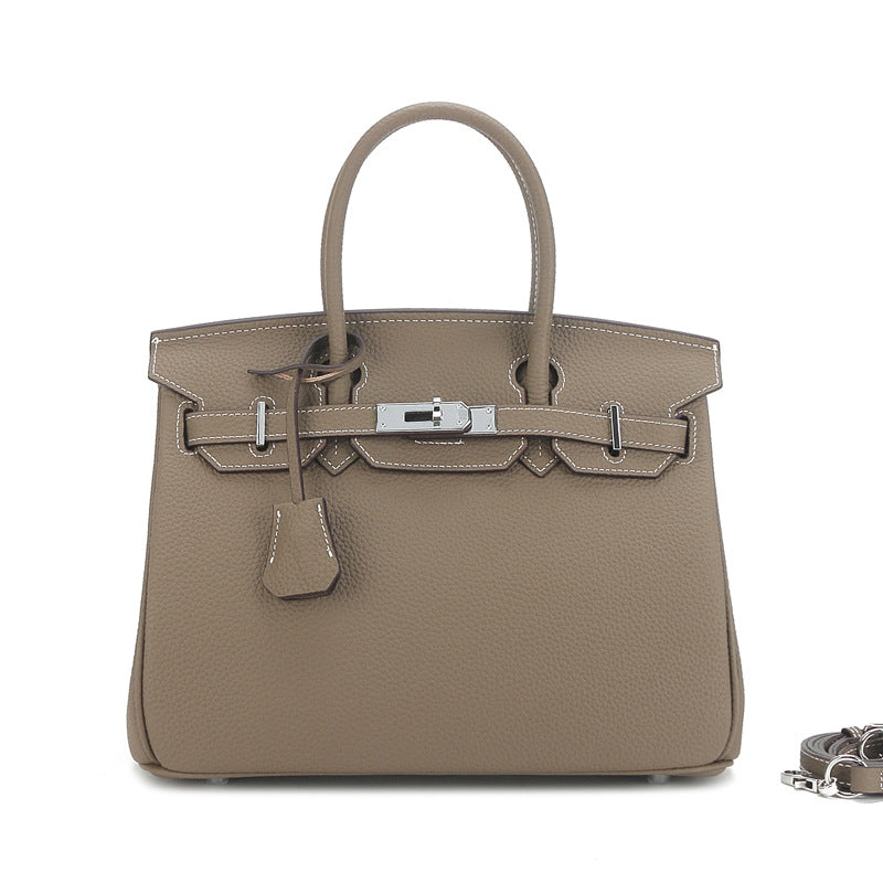 Sier Kelly Leather Large Capacity Litchi Handbags