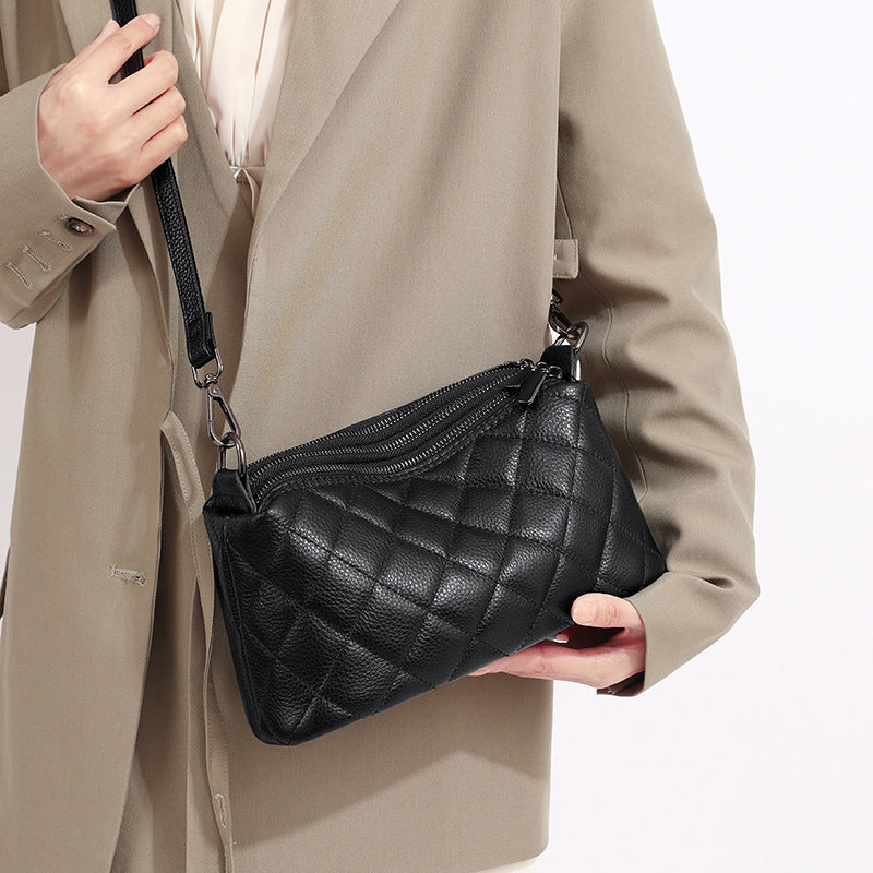 Women's Genuine Leather Rhombus Simple Soft Solid Shoulder Bags