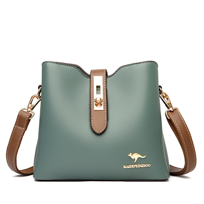 Women's Color Kangaroo Korean Fashion Textured Genuine Shoulder Bags