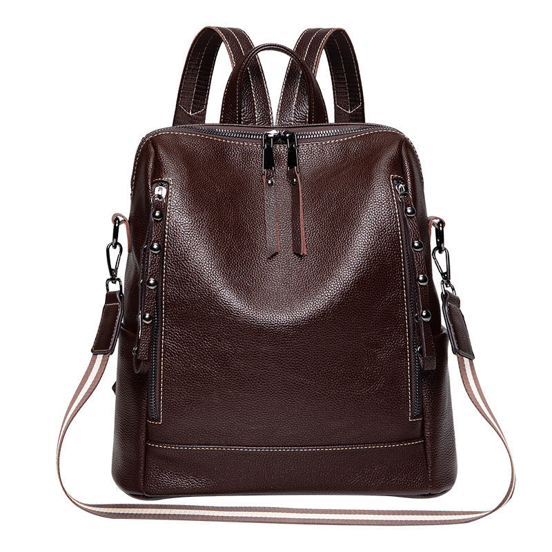 Women's Leather Korean Fashionable Large Capacity Backpacks