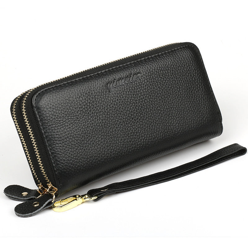 Women's First Layer Cowhide Long Double Zip Clutch Multi Ladies Wallets