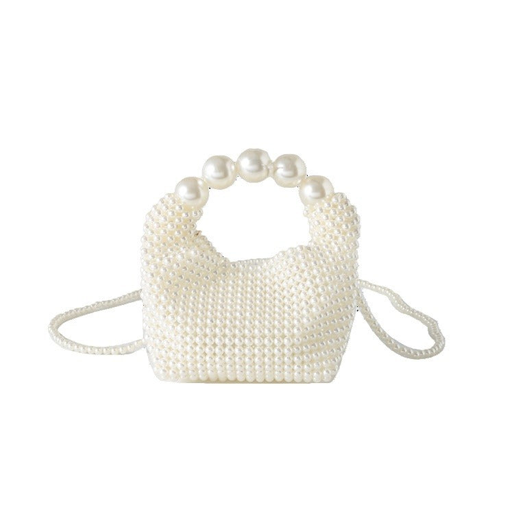 Retro French Hollow Fairy Pearl Hand-woven Beads Boston Crossbody Bags