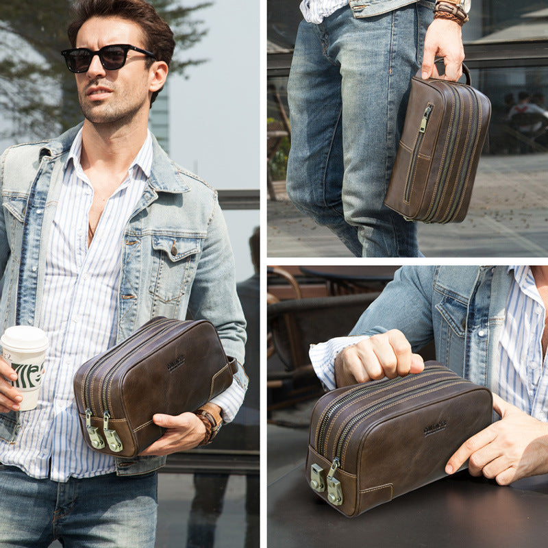 Men's Black Angel First Layer Cowhide With Password Clutch Men's Handbags