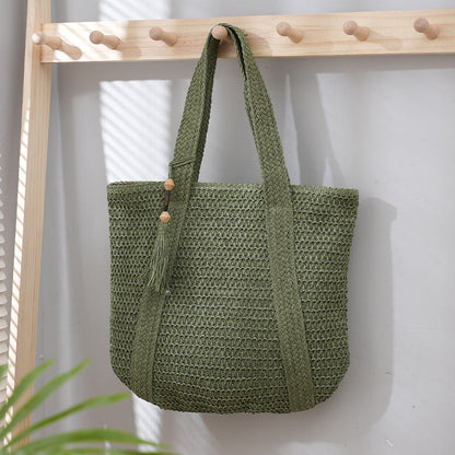 Women's Hand-woven Fashionable Retro Straw Versatile Large Shoulder Bags