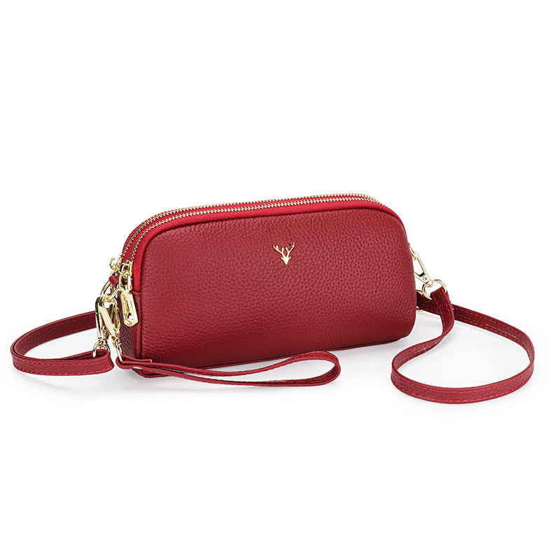 Women's Leather Fashion Cattlehide One Big Litchi Crossbody Bags