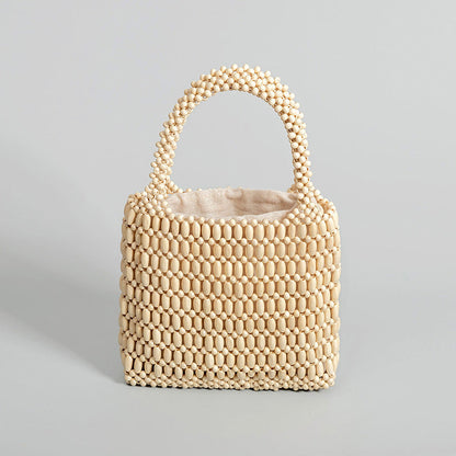 Women's Fashion With Wooden Beads Decoration Hand-woven Handbags